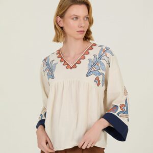 BLUSA ALGODÓN CHAMPAGNE BORDADA