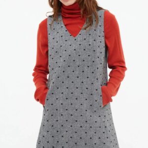 VESTIDO CORTO TWEED CON ESTAMPADO DE CORAZONES NEGRO